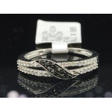 Ladies 10k White Gold Black & White Diamond Engagement Ring Wedding Band .19 Ct.