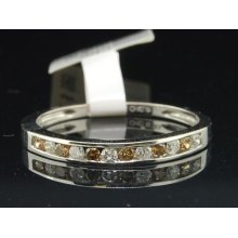 Ladies 10k White Gold Brown & White Diamond Engagement Ring Wedding Band 0.24 Ct