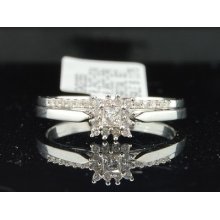 Ladies 10k White Gold Princess Cut Diamond Engagement Ring Wedding Bridal Set