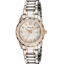 Ladies Accurist Crystal Set Stainless Steel Bracelet Watch Lb1684 With Rose Gold