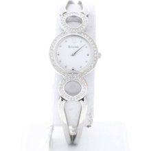 Ladies Bulova 96x003 Crystal Accented White Dial Stainless Steel Bangle Watch