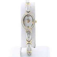 Ladies Bulova 98x104 Two Tone Crystal Accented Oval Dial Watch & Bangle Bracelet