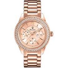 Ladies' Bulova Crystal Accent Rose-Tone Stainless Steel Watch with