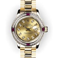 Ladies Champagne Dial Ruby Channel Set Bezel Rolex President (422)