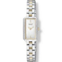 Ladies` Citizen Eco Drive Rectangular 2 Tone Watch W/ Crystal Accent