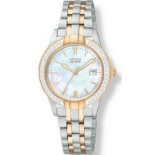 Ladies Citizen Eco Drive Rose Gold Two Tone Watch W/ Swarovski Crystals