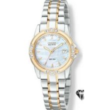 Ladies` Citizen Eco Drive Rose Gold 2 Tone Watch W/ Mother Of Pearl Dial