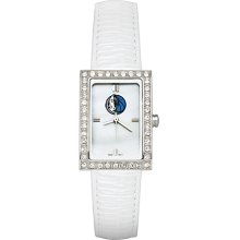 Ladies Dallas Mavericks Watch with White Leather Strap and CZ Accents