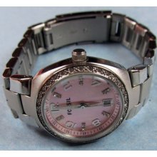 Ladies Fossil Watch W/ Pink Shell Dial, All Ss Construction, 10 Atm