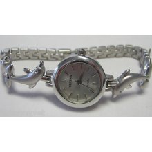 Ladies Geneva Stainless Steel Watch, Dolphin, Beach, Florida, Ocean Fans