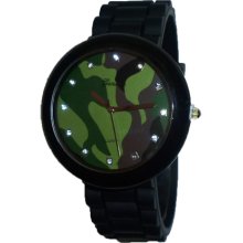 Ladies Mens Black & Green Camouflage Silicone Watch