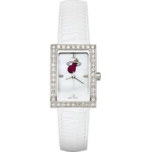 Ladies Miami Heat Watch with White Leather Strap and CZ Accents