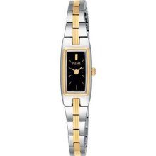 Ladies Pulsar Two Tone Stainless Silver Black Dial Watch