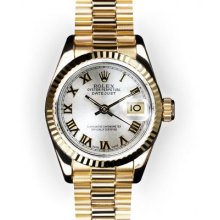 Ladies Silver Roman Dial Fluted Bezel Rolex President (1193)