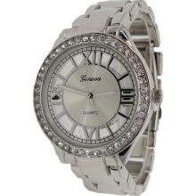 Ladies Silver See Through Metal Watch W/ Crystals & Roman Numerals