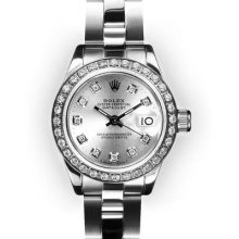 Ladies Stainless Steel Oyster Silver Dial Beadset Bezel Rolex Datejust