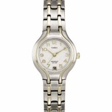 Ladies Timex Indiglo Two Tone Stainless Steel White Dial Watch With Date T27191