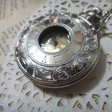 Large Steampunk Roman Letters Golden Antiqued Silver Pocket Watch