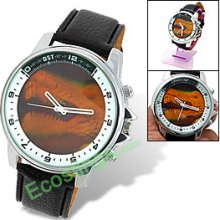 Leather Magic Dinosaur Head Shadow in Dial Round Quartz Man's Watch