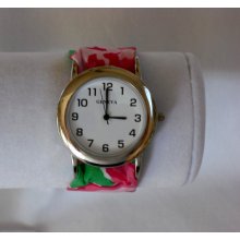 Lilly Pulitzer 2012 All a Flutter Signature Fabric: Handmade Silver Wristlet Watch