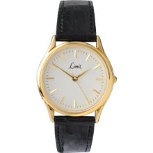 Limit 5051.50 Gold Plated Men's Black Strap Watch With White Dial