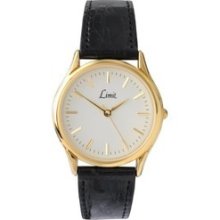 Limit Gold Plated Black Strap With White Dial Mens Watch. 5051