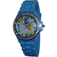 Limited Edition Ladies Multi Colored Butterfly Silicon Watch with Lt. Blue Band