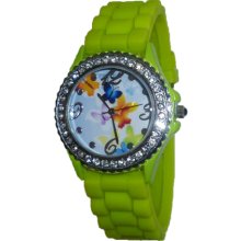 Limited Edition Ladies Multi Colored Butterfly Silicon Watch w/ Lime Green Band