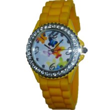 Limited Edition Ladies Multi Colored Butterfly Silicon Watch w/ Yellow Band