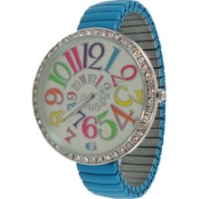 Limited Edition Ladies Turquoise Stretchy Metal Watch with Colorful Numbers - Turquoise - Metal