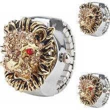 Lion Women's Golden Design Alloy Analog Quartz Ring Watch (Assorted Colors)