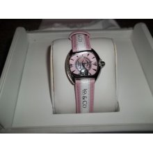 Lolo & Co Pink/white 49 Diamond Timepiece Watch Swiss Movement Ss Leather