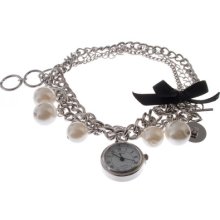 Louifrey Quartz String Of Charm Pearl Look Ladies Bracelet Watch