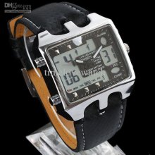 Low Price 6pcs Digital Analog Quartz Men Black Leather Square Sport