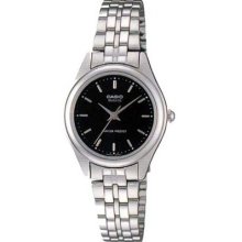 LTP1129 3-Hand Analog Ladies Fashion Black Face Silver Metal Band Watch