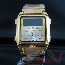 Luxury Gold Stainless Analog Lcd Digital Mens Watches