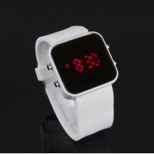 Luxury Mirror Led Digital Date Silicone Strap Casual Sport Wrist Watch White