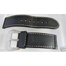 M&f Preowned For Panerai Black Calf W/ Stitching 24 X 22 With Buckle Nice Shape