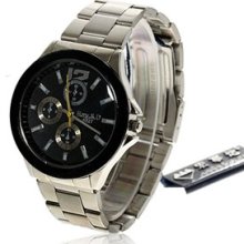 Male Stainless Steel Watchband Quartz Wrist Watch 3 Time Decoration