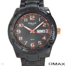 Mans Omax Day Date Quartz Watch Black Base Metal #80 Black Metal