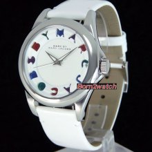 Marc By Marc Jacobs Women Large 40mm Polished Steel Glossy White Strap Mbm1190