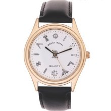 Masonic Wrist Watch, Gold Plated White Dial Black Strap