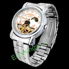 Mechanical Battery Free Metal Band Man's Wrist Quartz Watch