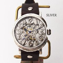 Mechanical watch Vintage smoked sliver or sliver type Handmade Handcraft watch (dial) Leather and smoked Sliver material Steampunk