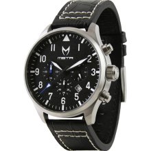 Meister Mens Aviator Chronograph Stainless Watch - Black Leather Strap - Black Dial - AV103CB