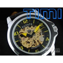 Men Automatic Skeleton Mechanical Wrist Watch Leather