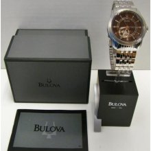 Men Bulova Automatic Watch 96a101 Sweeping Hand Msrp $425 Skeleton Window