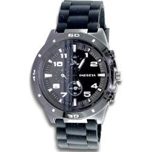 Men Chronograph Black White Dial Rubber Band Quartz Fashion Watch ...