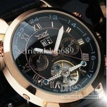 Men Leather Watch Golden Number Mechanical Dive Mens Date Automatic