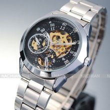 Men Skeleton Automatic Mechanical Stainless Steel Case Watch Dailyetrade